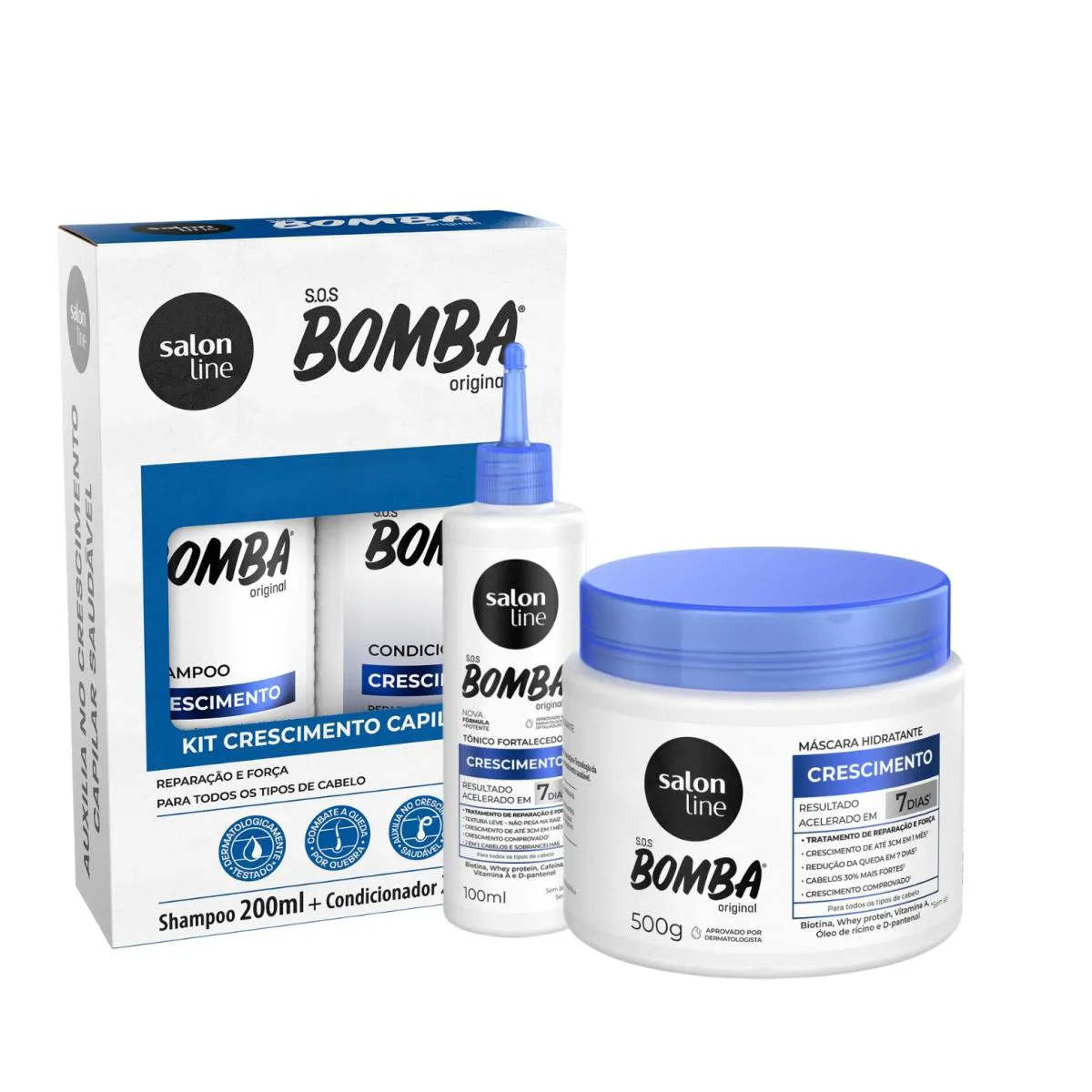KIT SHAMPOO CONDICIONADOR MáSCARA TôNICO BOMBA SALON LINE