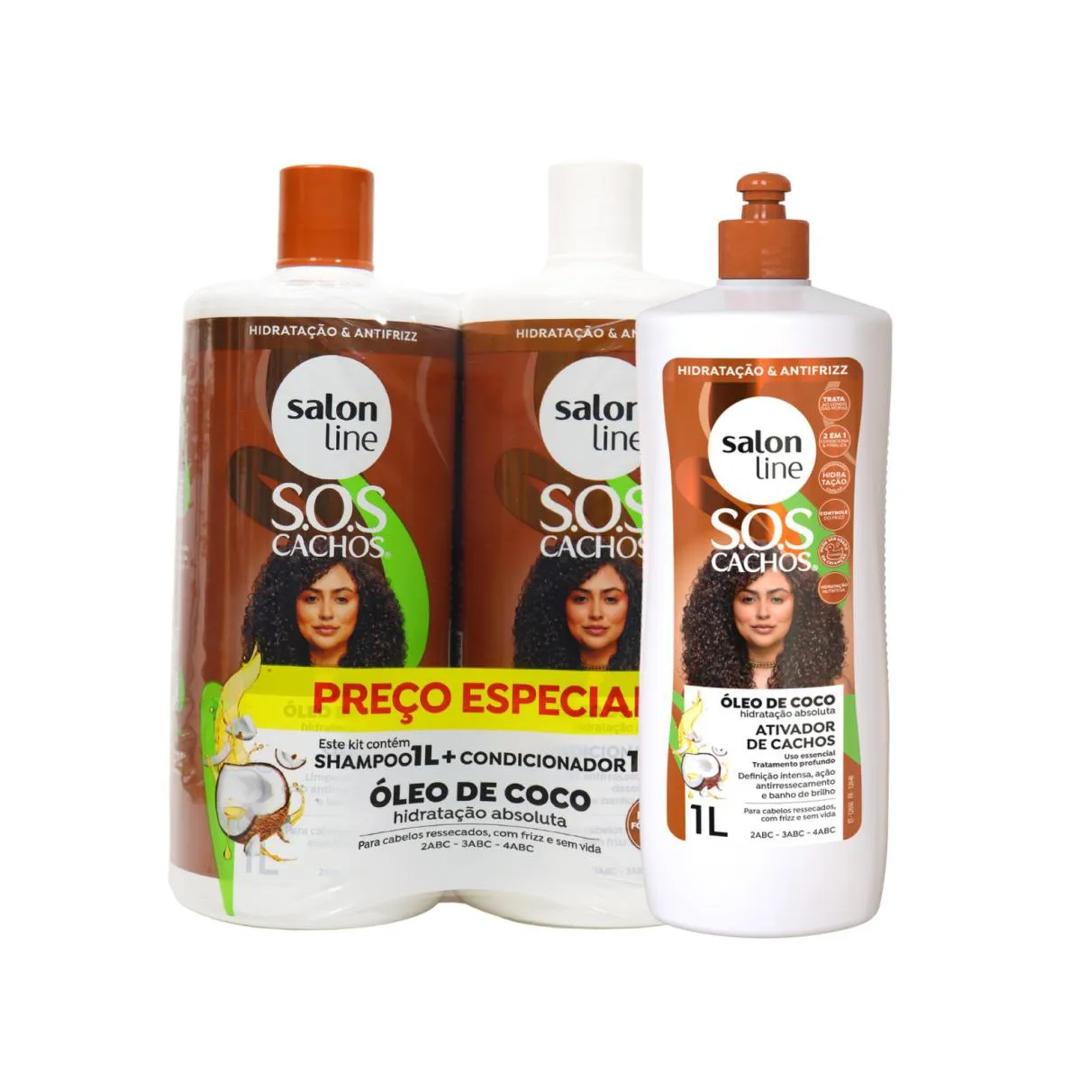 KIT SHAMPOO CONDICIONADOR ATIVADOR SOS COCO CACHO SALON LINE