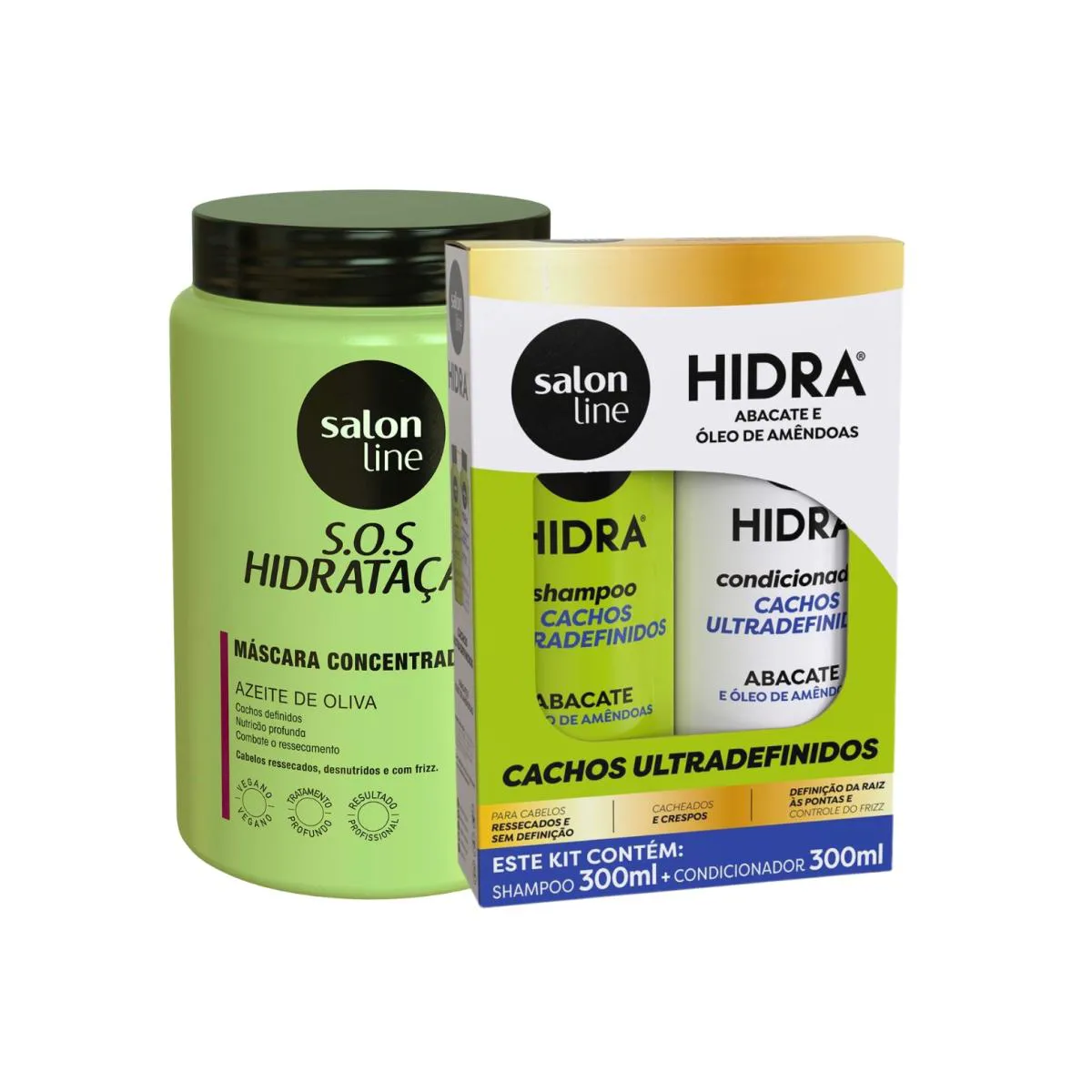 KIT SHAMPOO CONDICIONADOR MáSCARA ULTRA CACHOS SALON LINE