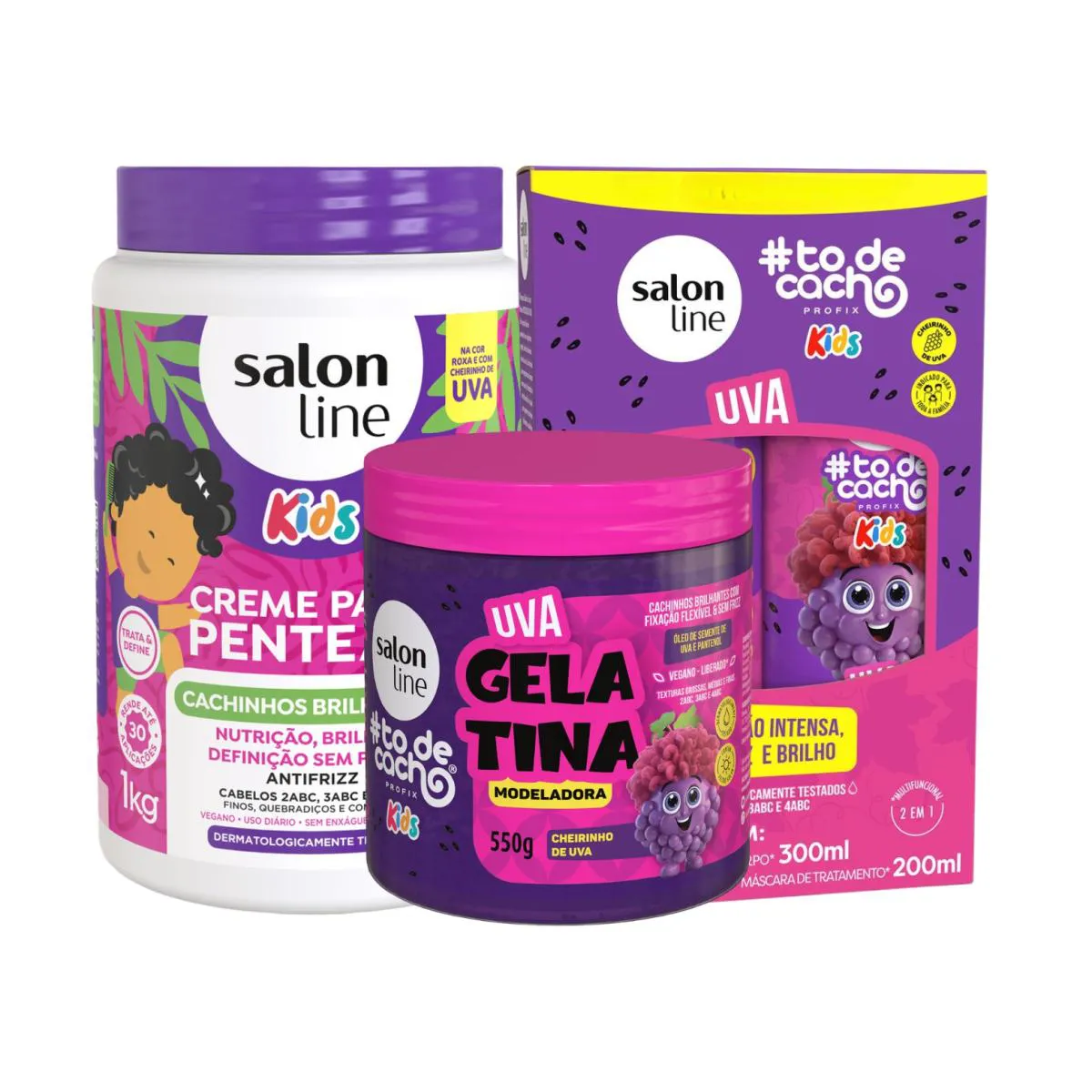 KIT SHAMPOO CONDICIONADOR CREME GELATINA UVA KIDS SALON LINE