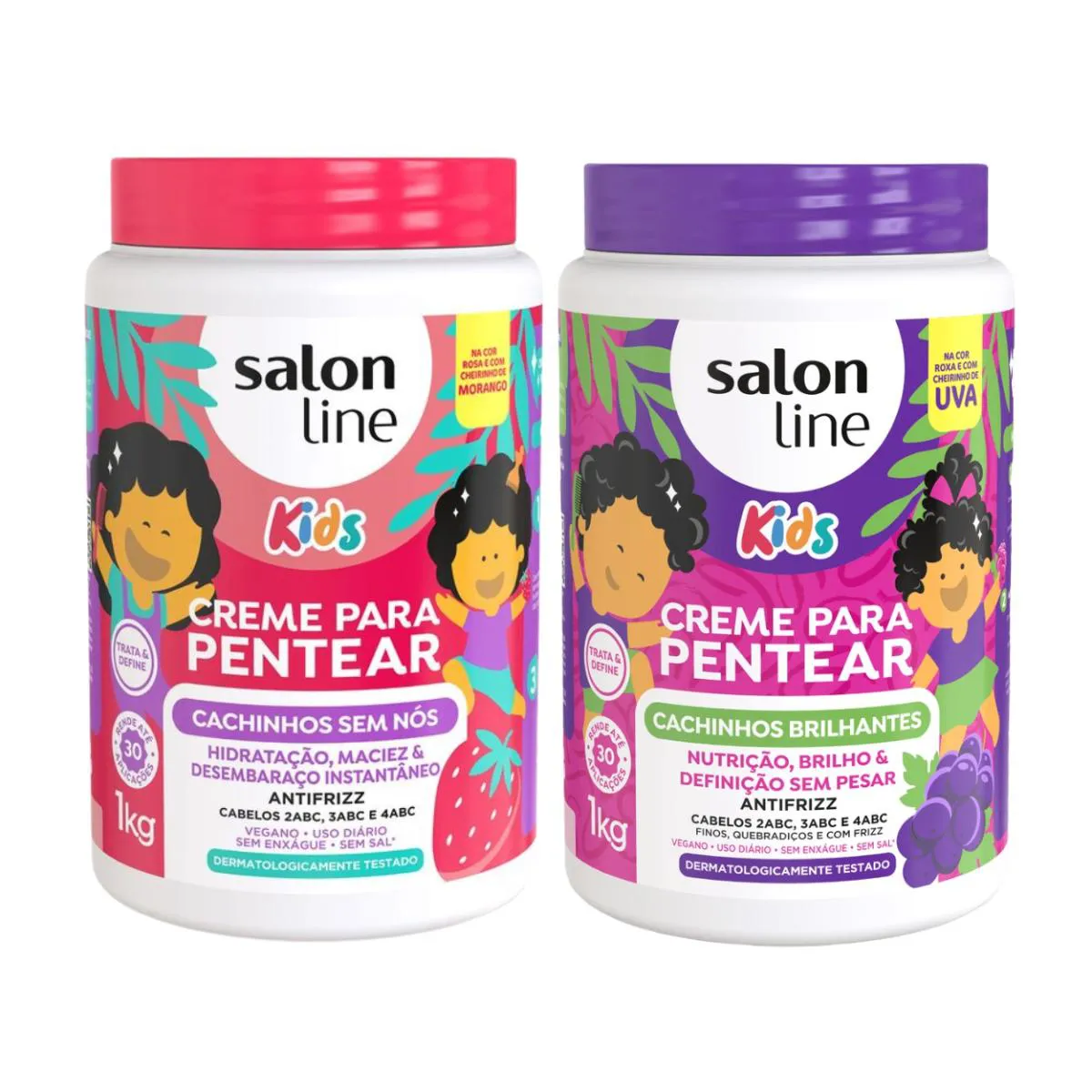 KIT 2 CREME PARA PENTEAR CACHOS MORANGO UVA KIDS SALON LINE