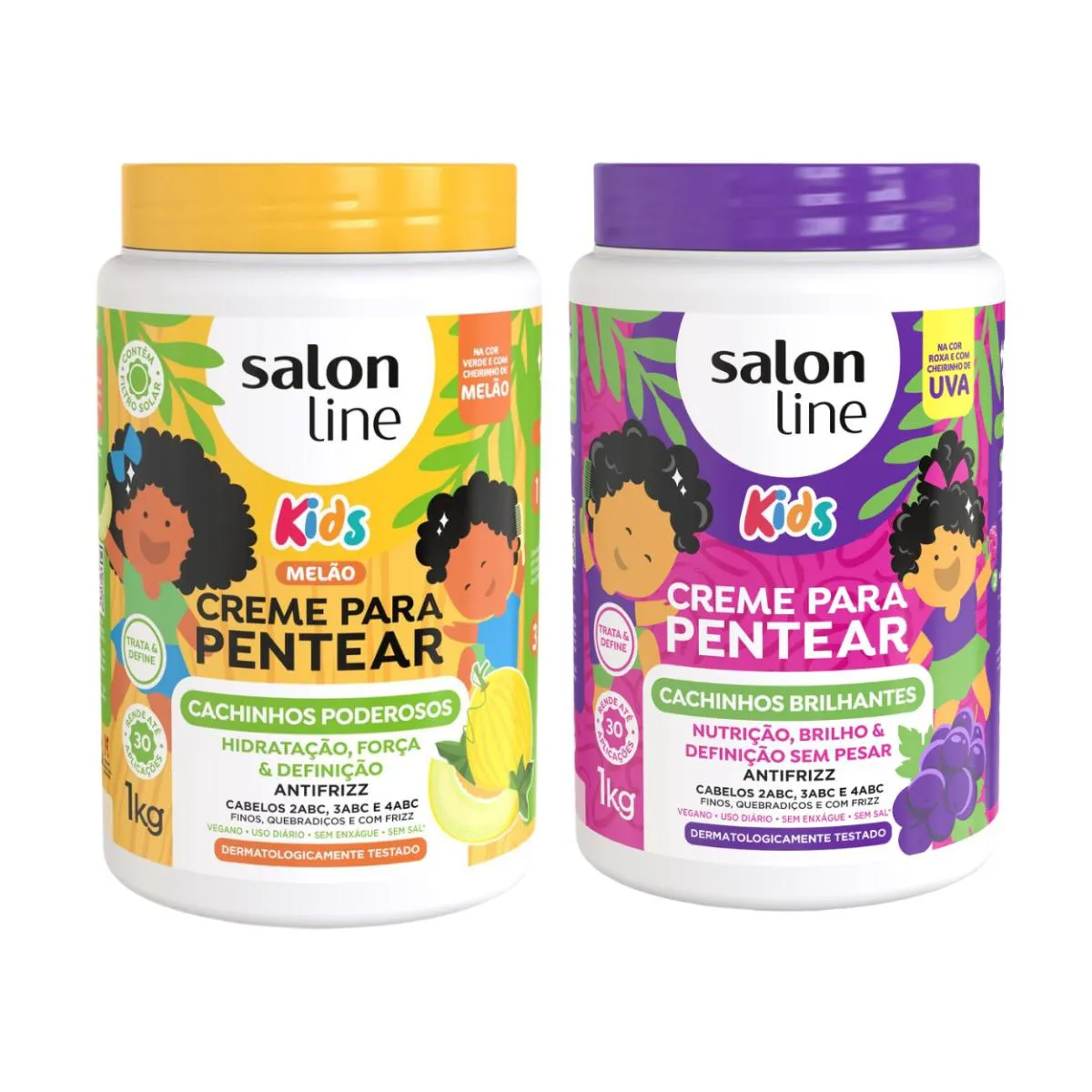 KIT 2 CREME PENTEAR CACHOS NUTRE MELãO UVA KIDS SALON LINE