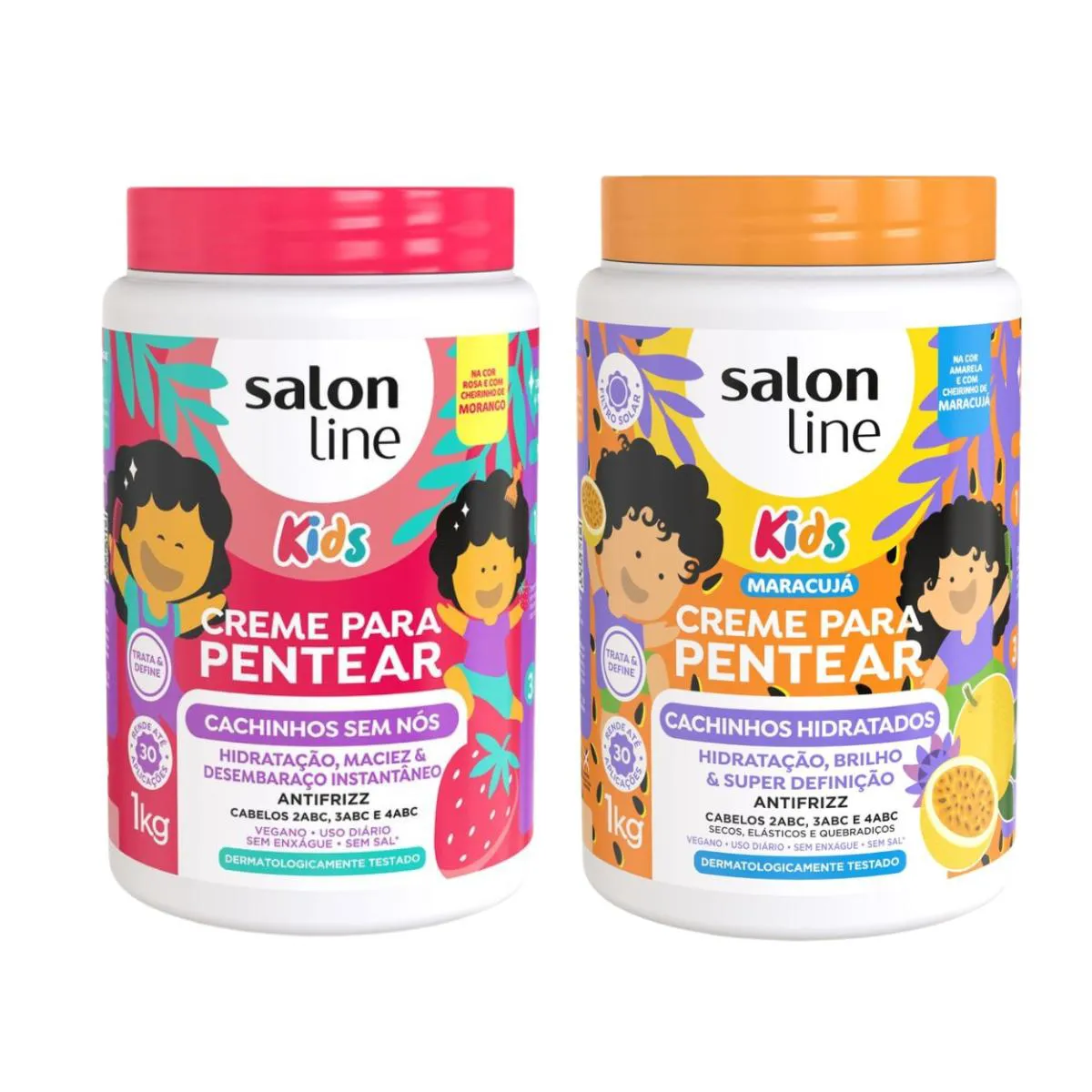 KIT 2 CREME DE PENTEAR CACHOS MORANGO MARACUJá SALON LINE