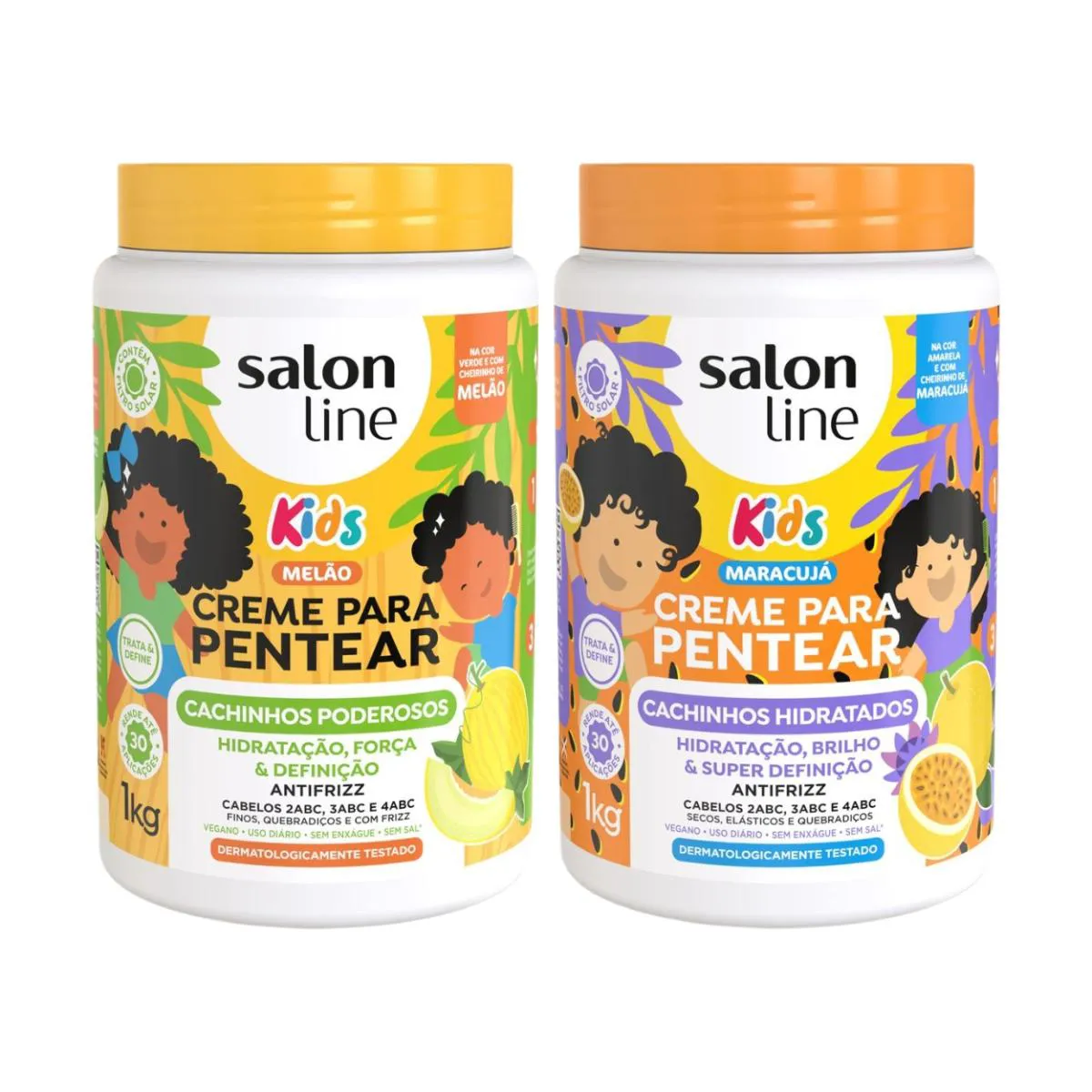 KIT 2 CREMES PENTEAR CACHOS KIDS MELãO MARACUJá SALON LINE