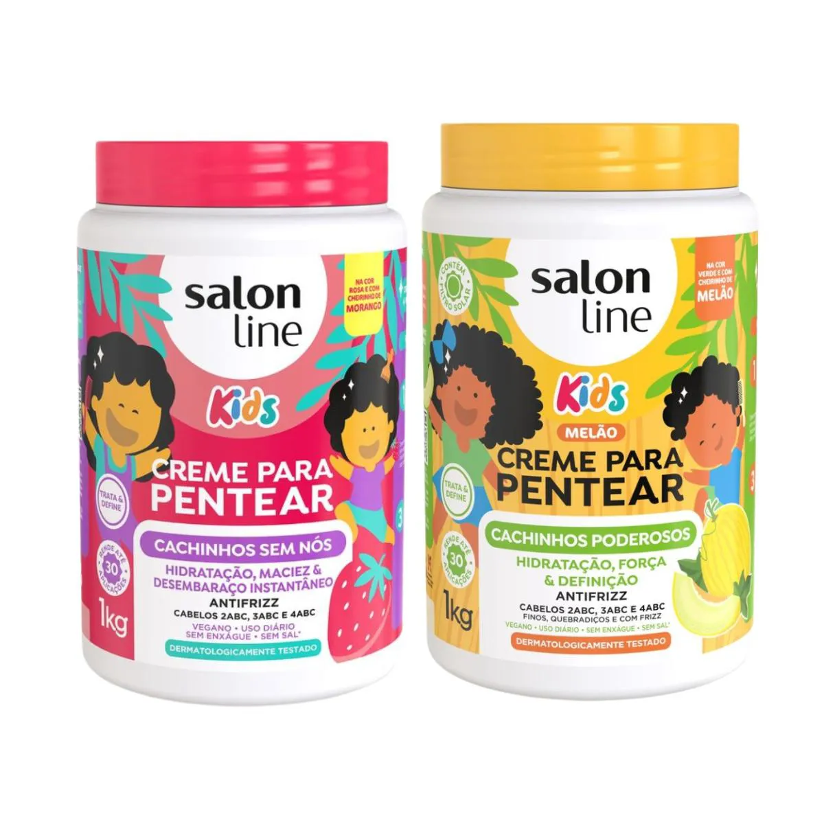KIT 2 CREME PENTEAR CACHOS HIDRATA MORANGO MELãO SALON LINE