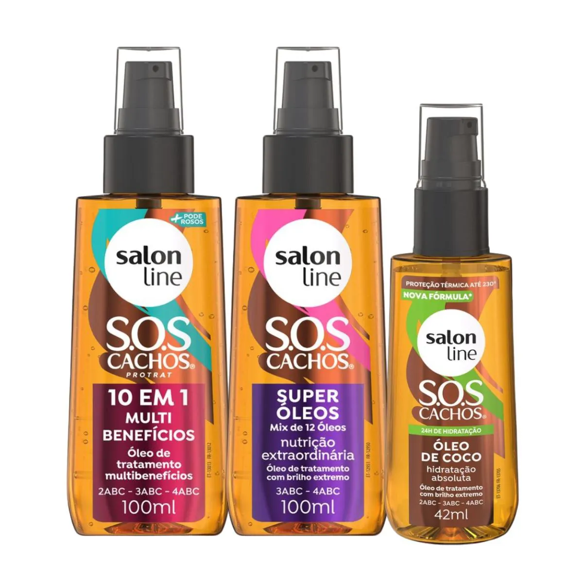 KIT 3 ÓLEO TRATAMENTO CACHOS REPARA NUTRE HIDRATA SALON LINE