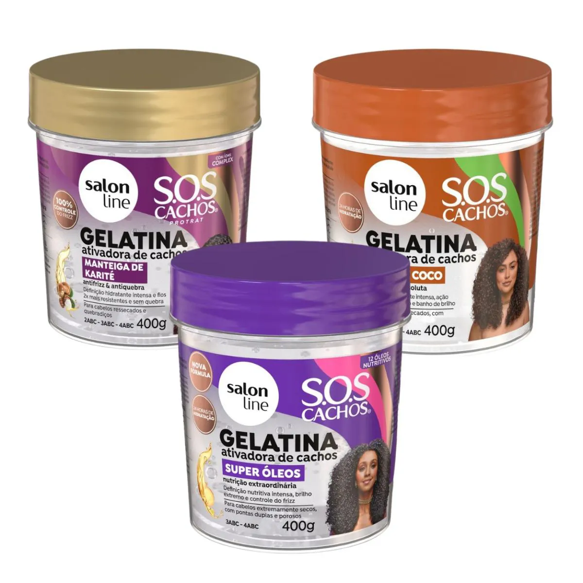 KIT 3 GELATINA ATIVADORA CACHOS ÓLEO COCO KARITé SALON LINE