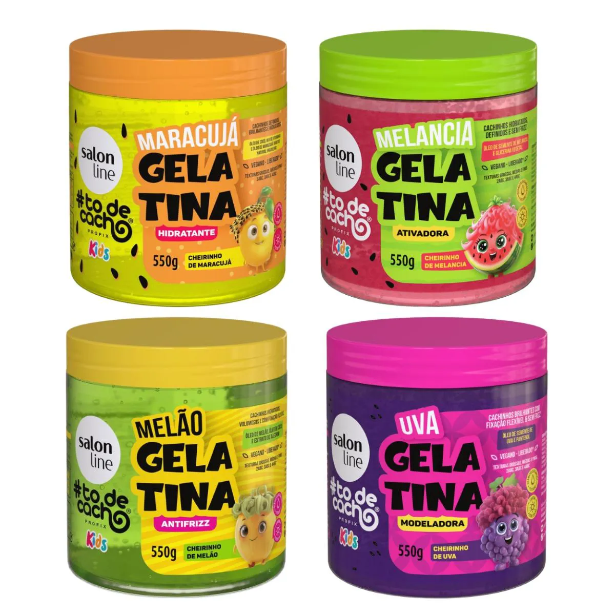 KIT 4 GELATINA CACHOS MARACUJá MELãO MELANCIA UVA SALON LINE