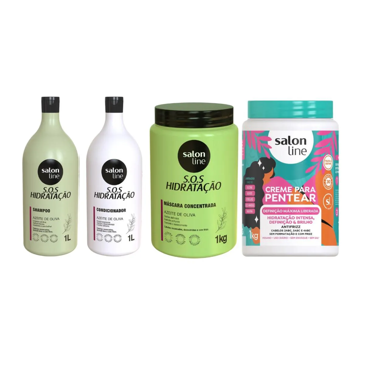 KIT SHAMPOO CONDICIONADOR MáSCARA CREME CACHOS SALON LINE