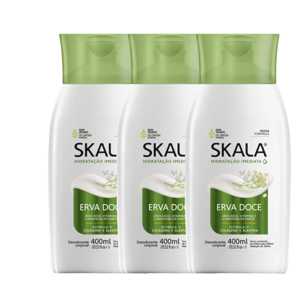 KIT 3 LOçãO CREME HIDRATANTE CORPORAL ERVA DOCE VEGANO SKALA