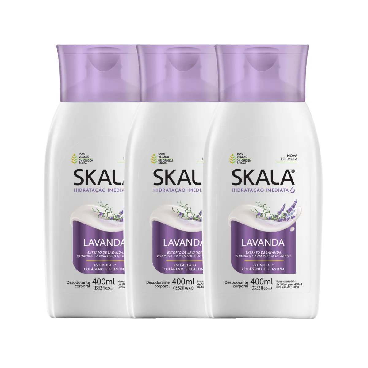 KIT 3 LOçãO CREME HIDRATANTE CORPORAL LAVANDA VEGANO SKALA