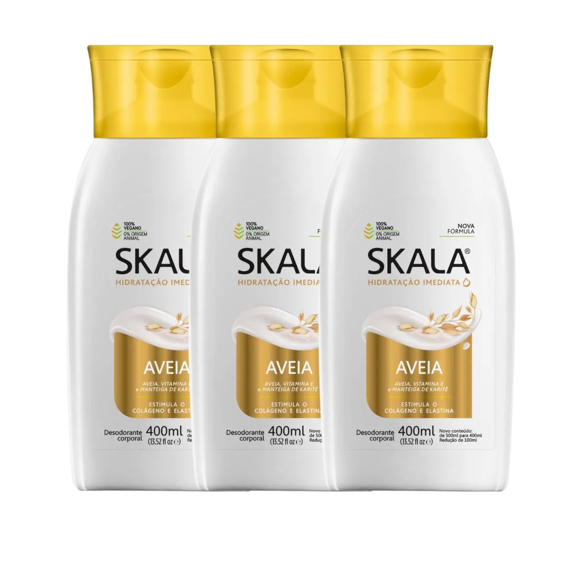 KIT 3 LOçãO CREME HIDRATANTE CORPORAL AVEIA VEGANO SKALA