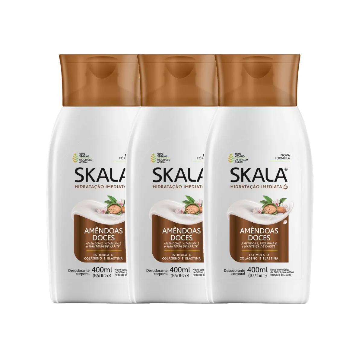 KIT 3 LOçãO CREME HIDRATANTE CORPORAL AMêNDOAS DOCES SKALA