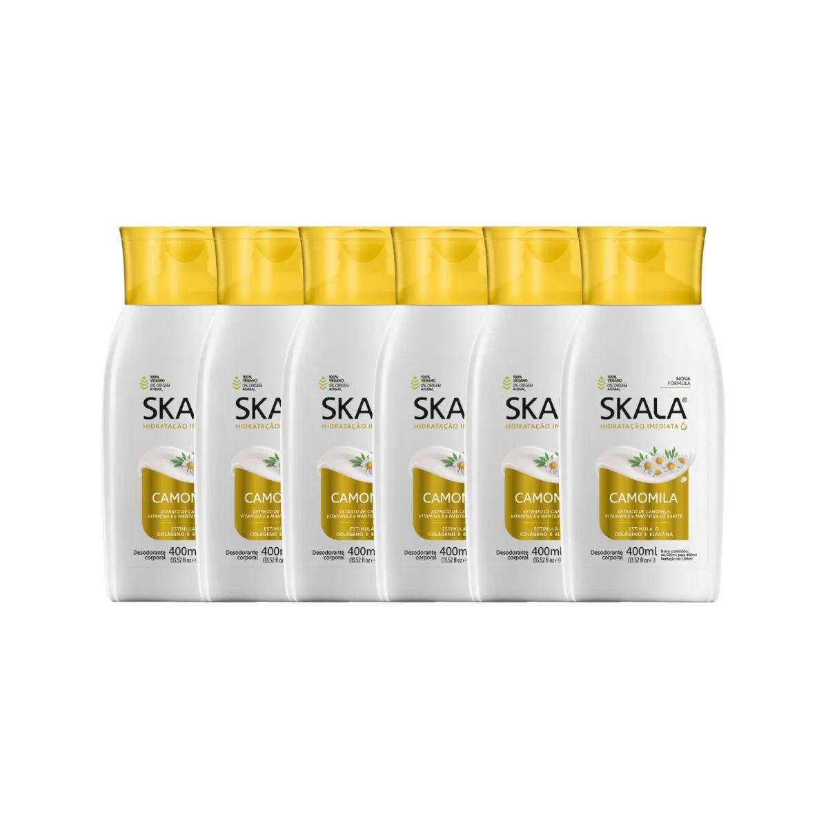 KIT 6 LOçãO CREME HIDRATANTE CORPORAL CAMOMILA VEGANO SKALA