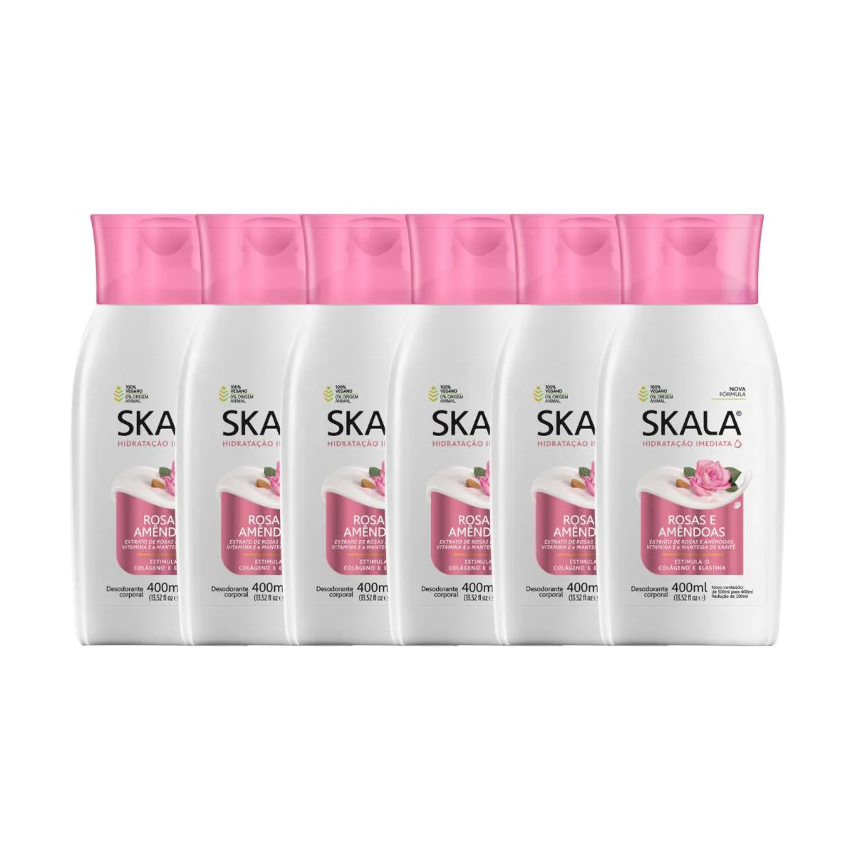 KIT 6 LOçãO CREME HIDRATANTE CORPORAL ROSAS E AMêNDOAS SKALA