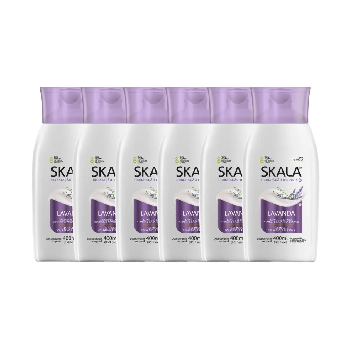KIT 6 LOçãO CREME HIDRATANTE CORPORAL LAVANDA VEGANO SKALA