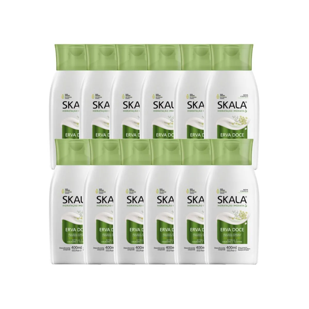 KIT 12 LOçãO CREME HIDRATANTE CORPO ERVA DOCE VEGANO SKALA