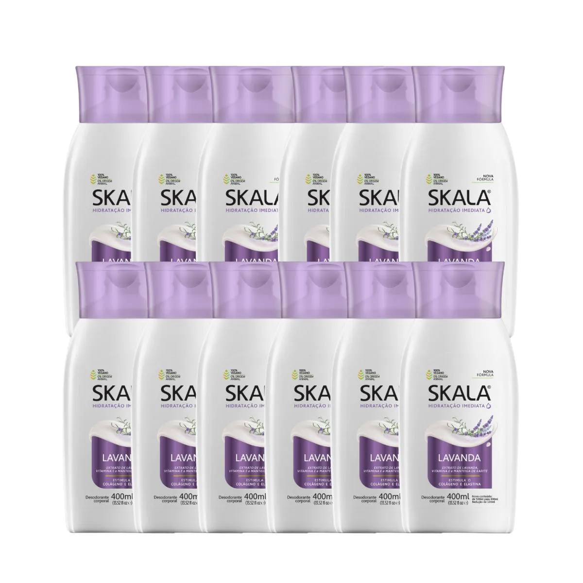 KIT 12 LOçãO CREME HIDRATANTE CORPORAL LAVANDA VEGANO SKALA