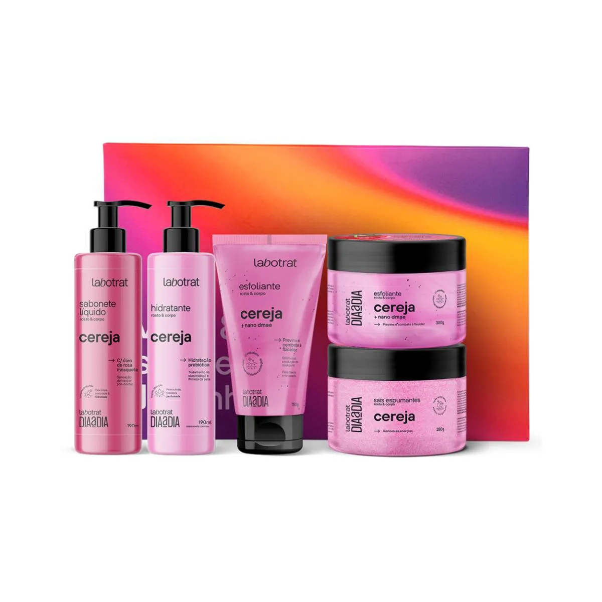KIT CUIDADO FACIAL CORPORAL CEREJA HIDRATA ESFOLIA LABOTRAT