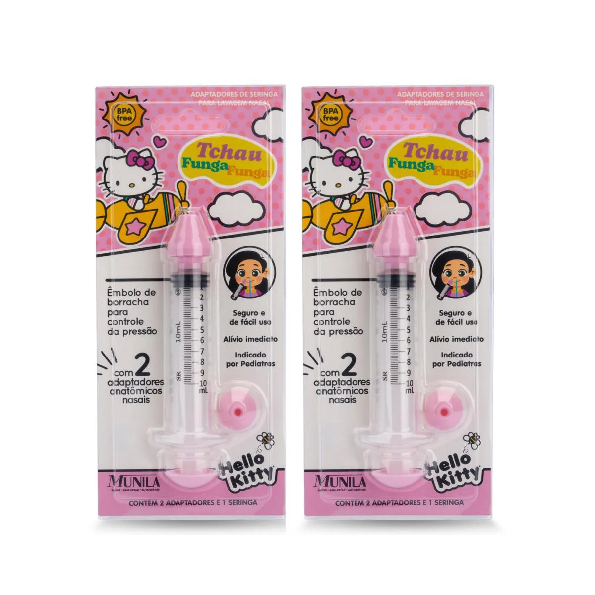 KIT 2 SERINGA LAVAGEM NASAL COM ADAPTADOR HELLO KITTY MUNILA