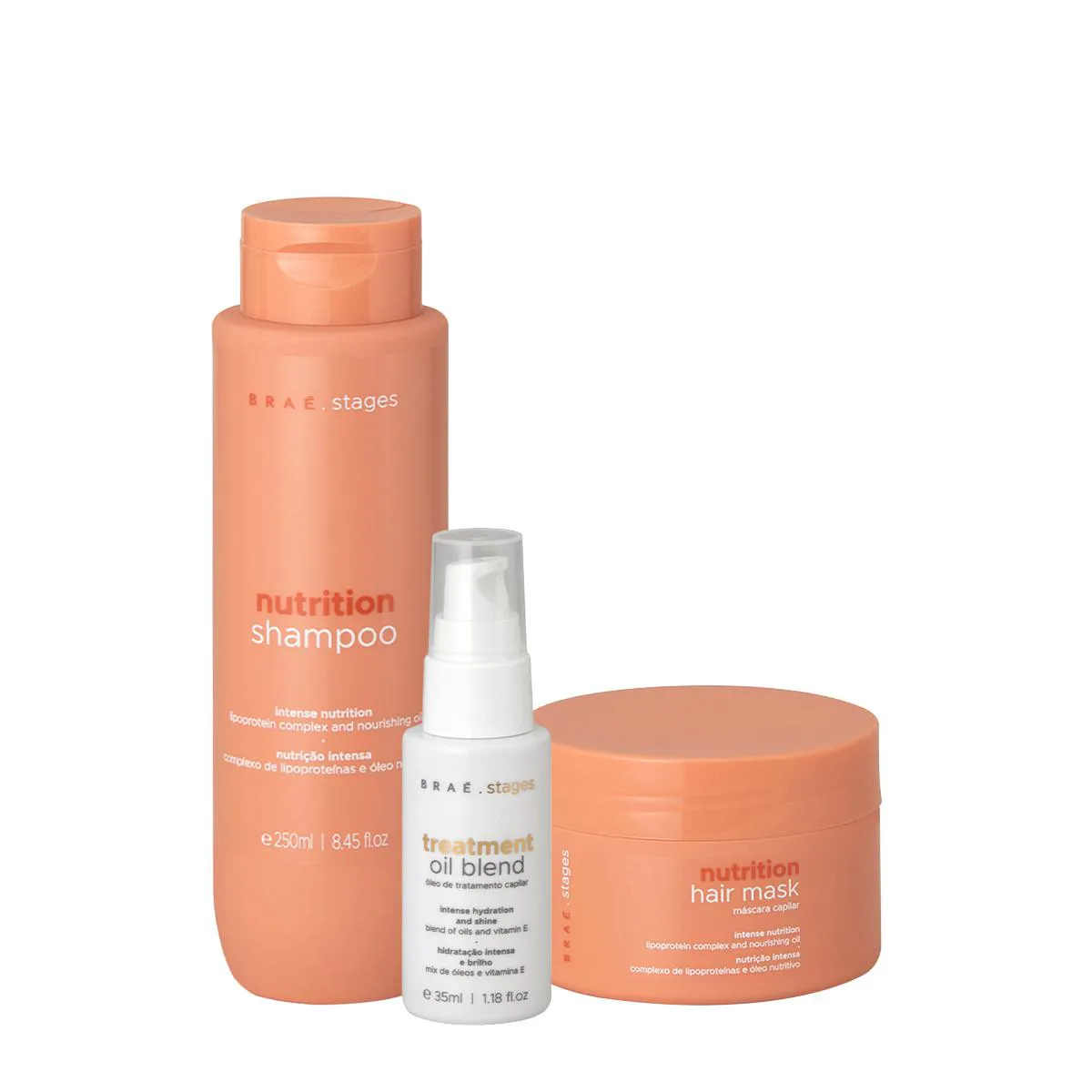KIT BRAé STAGES NUTRITION SHAMPOO MáSCARA OIL (3 PRODUTOS)