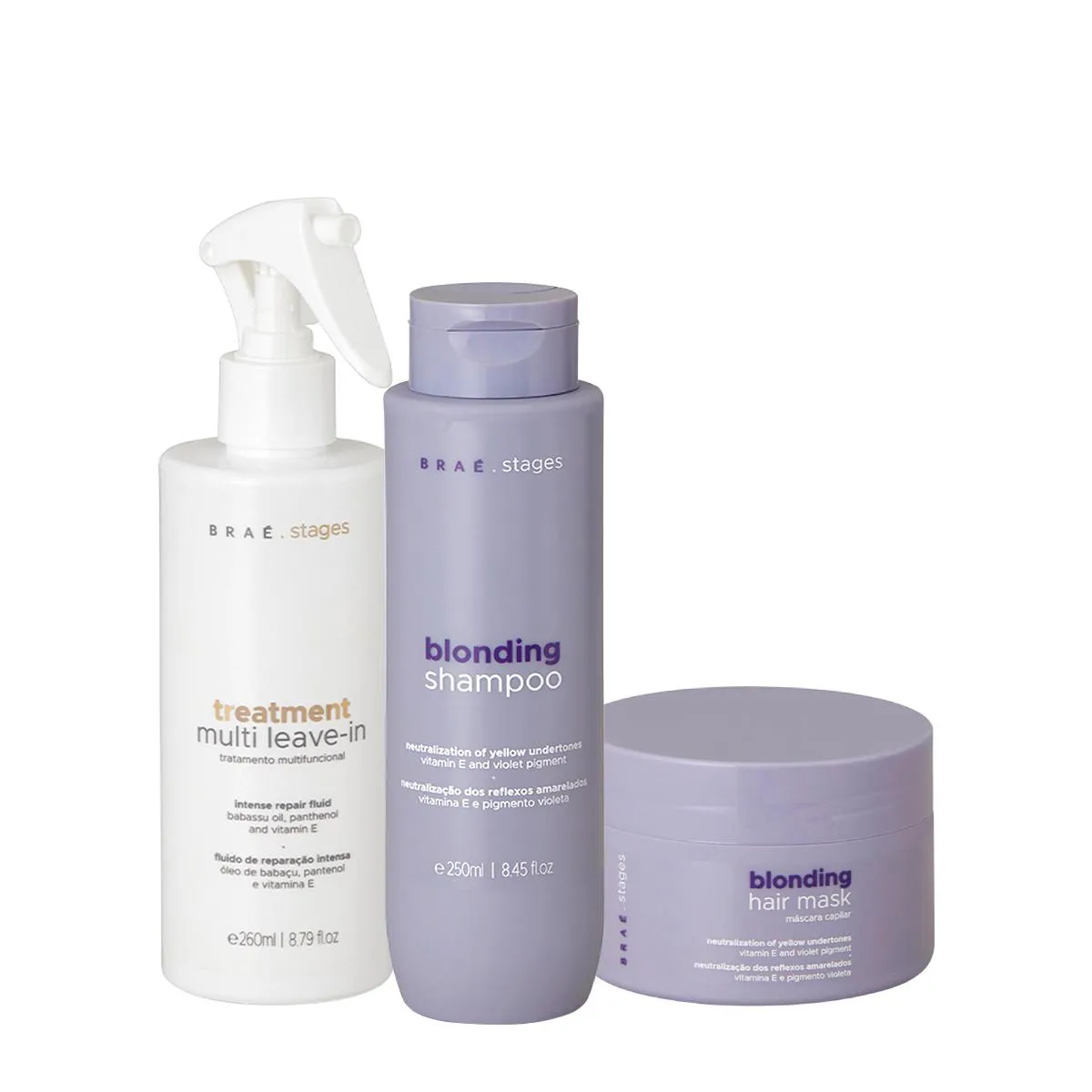 KIT BRAé STAGES BLONDING SHAMPOO MáSCARA MULTI LEAVE-IN (3 PRODUTOS)