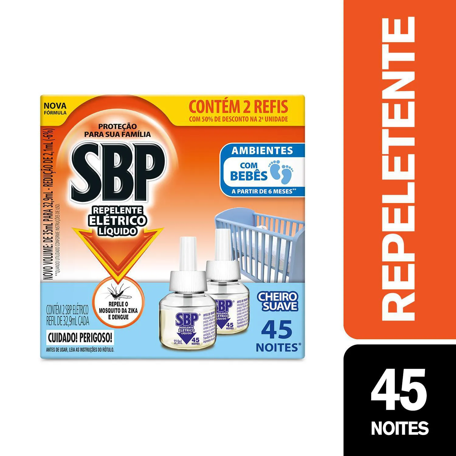 Refil Repelente Elétrico Líquido SBP Cheiro Suave 2 Unidades com 35ml cada