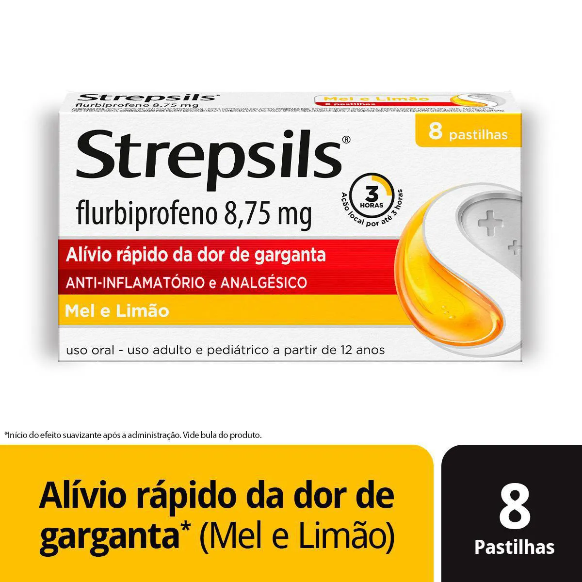 Pastilhas para Garganta 8 Pastilhas Strepsils Mel e Limão | Droga Raia
