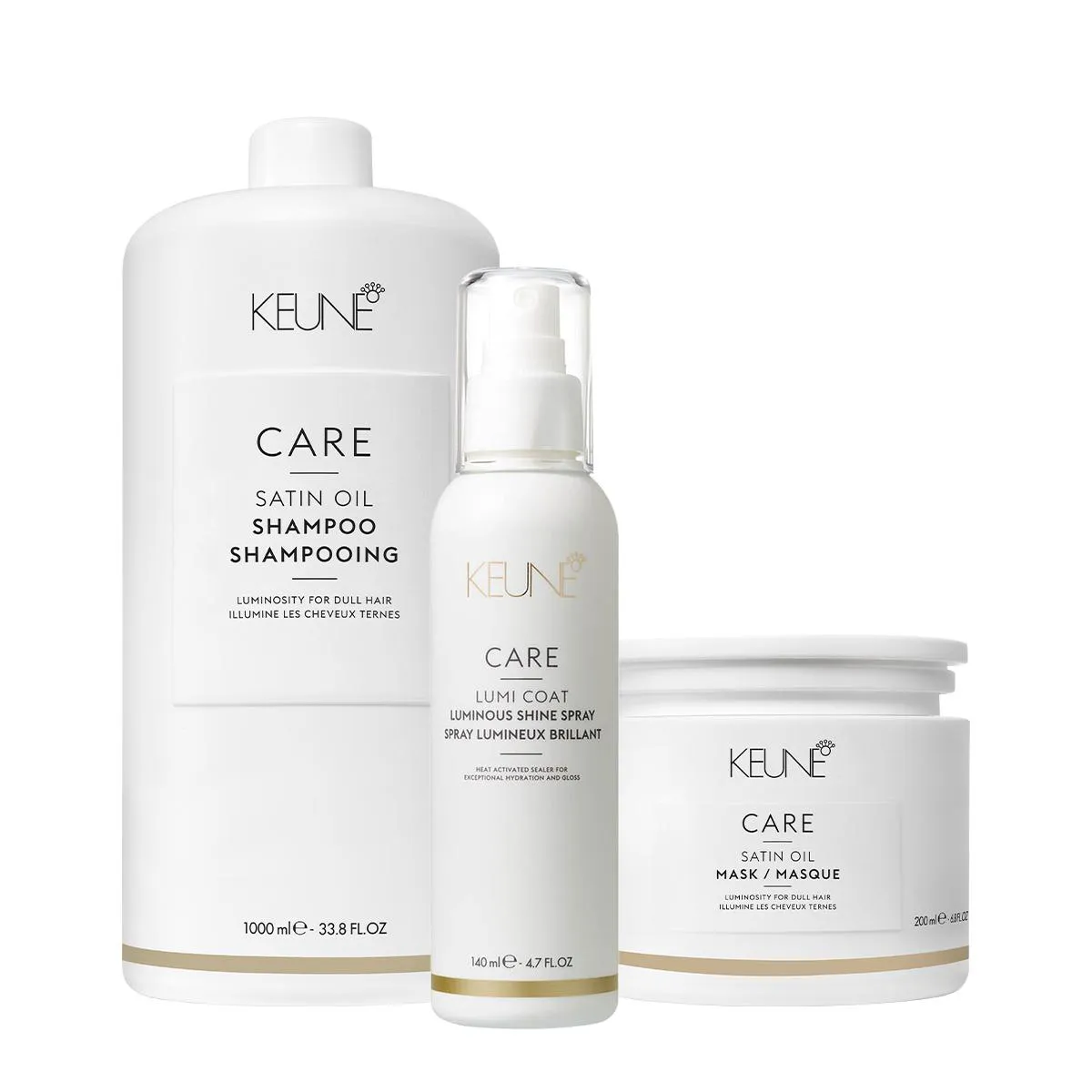 KIT KEUNE CARE SATIN OIL SHAMPOO LITRO MáSCARA E LUMI COAT FINALIZADOR (3 PRODUTOS)