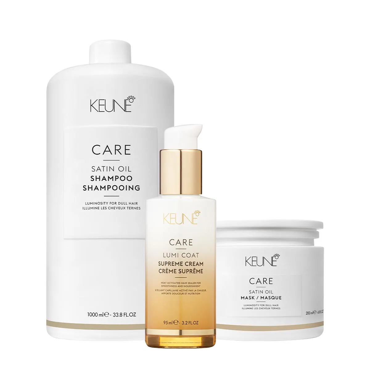KIT KEUNE CARE SATIN OIL SHAMPOO LITRO MáSCARA E LUMI COAT SUPREME CREAM (3 PRODUTOS)