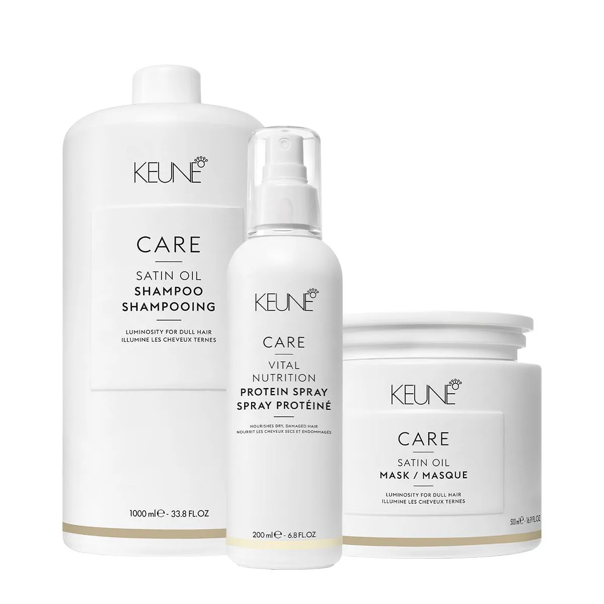 KIT KEUNE CARE SATIN OIL SHAMPOO LITRO MáSCARA G E VITAL NUTRITION PROTEIN (3 PRODUTOS)
