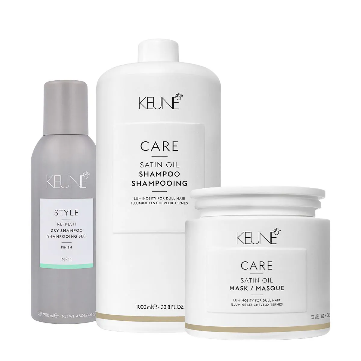 KIT KEUNE CARE SATIN OIL SHAMPOO LITRO MáSCARA G E STYLE DRY Nº11 (3 PRODUTOS)