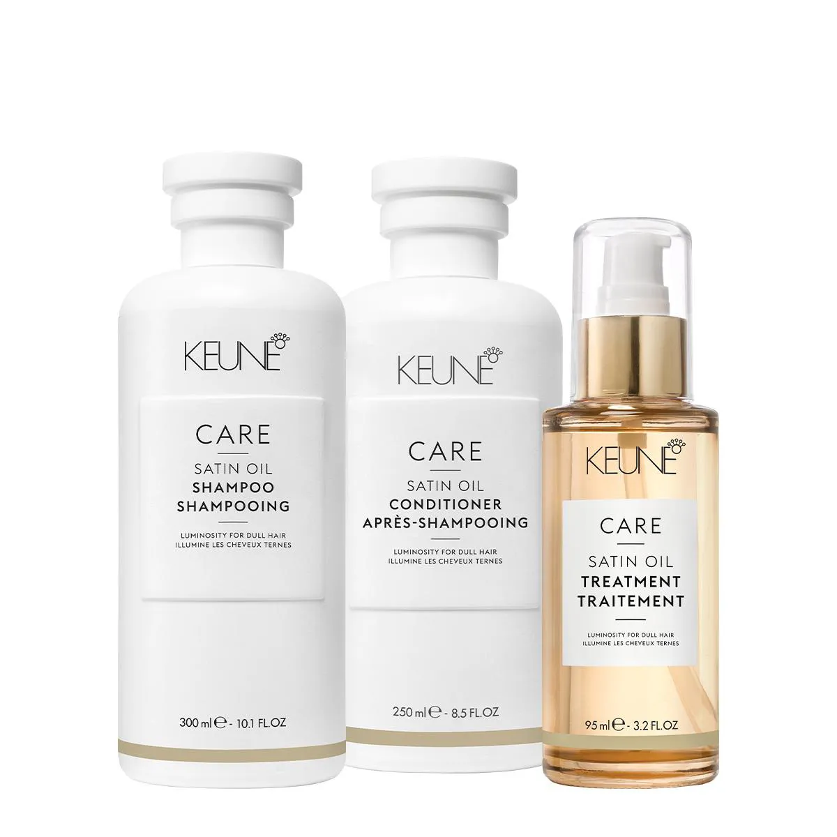 KIT KEUNE CARE SATIN OIL SHAMPOO CONDICIONADOR E ÓLEO DE TRATAMENTO (3 PRODUTOS)