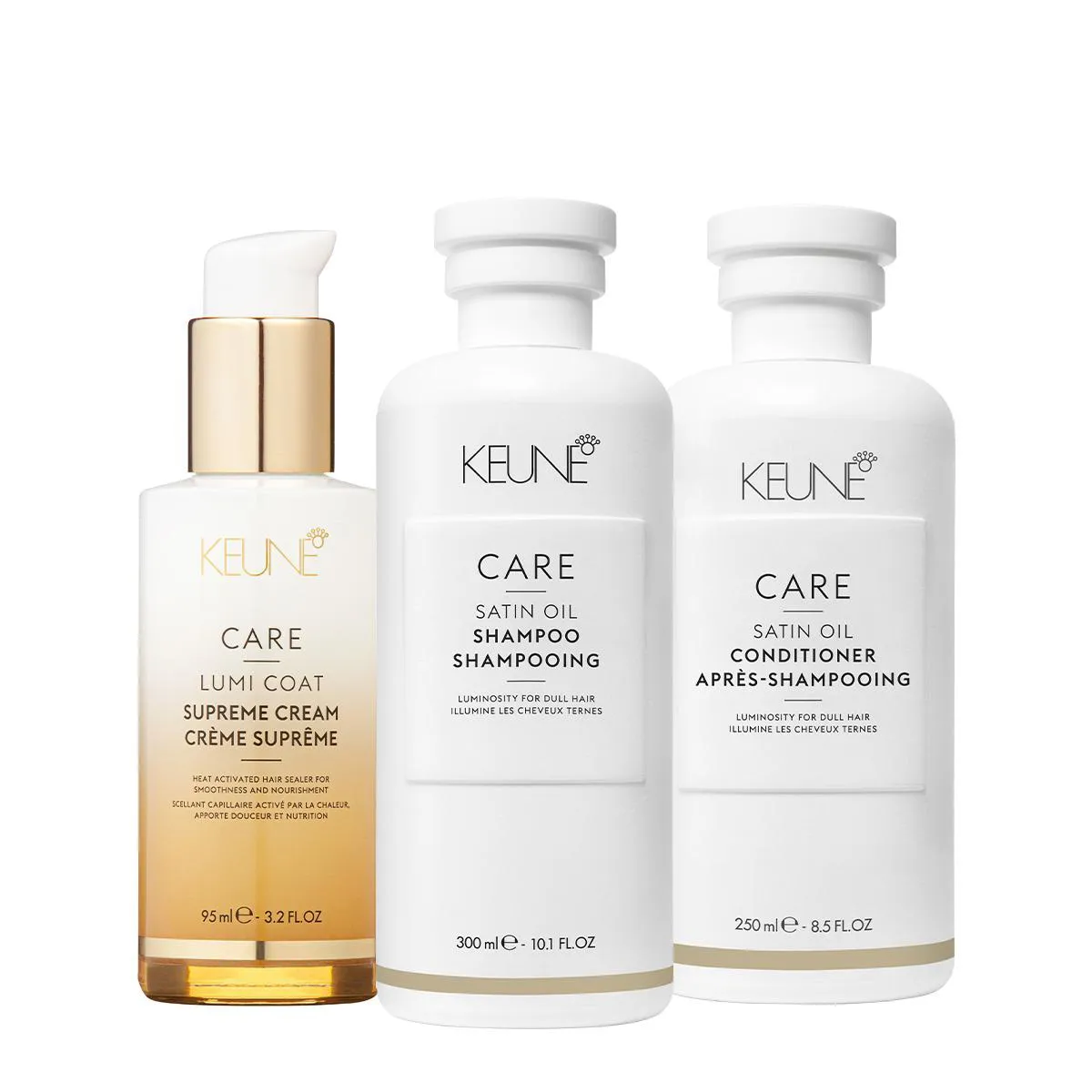 KIT KEUNE CARE SATIN OIL SHAMPOO CONDICIONADOR E LUMI COAT SUPREME CREAM  (3 PRODUTOS)