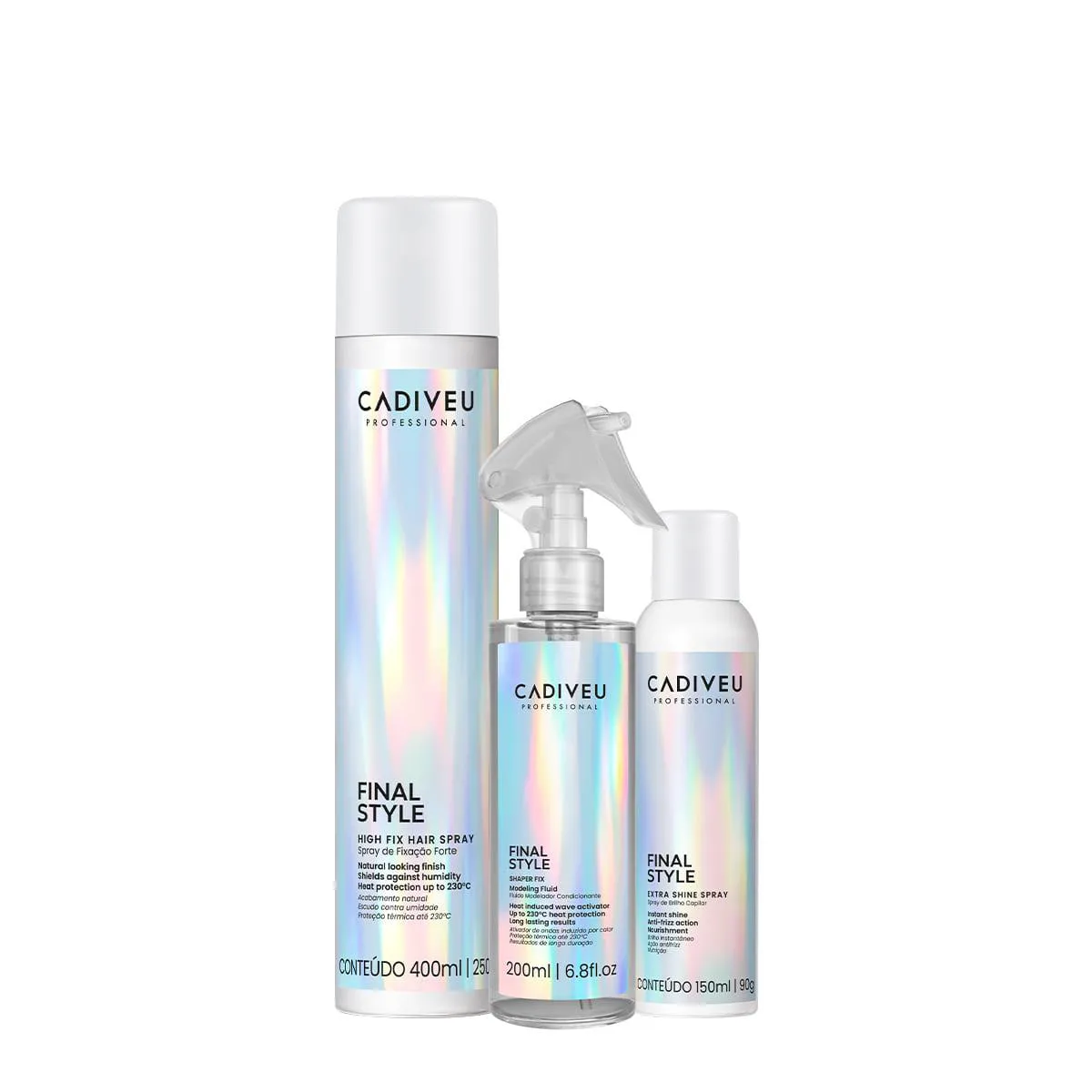 KIT CADIVEU PROFESSIONAL FINAL STYLE FLUIDO FIXADOR E SPRAY BRILHO (3 PRODUTOS)
