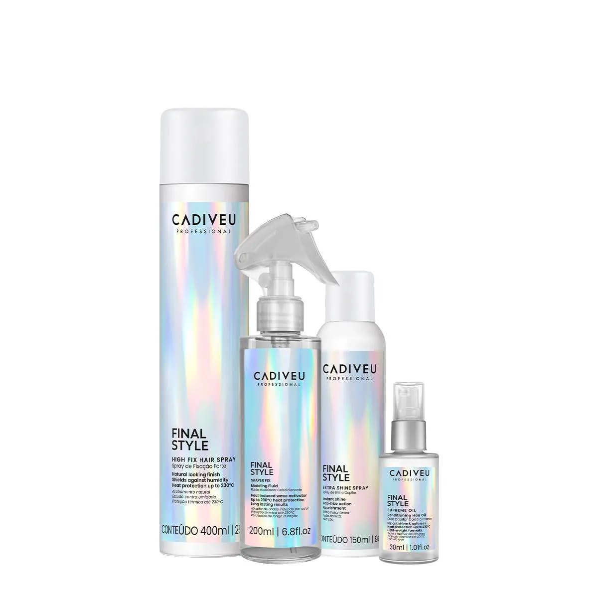 KIT CADIVEU PROFESSIONAL FINAL STYLE ÓLEO FLUIDO FIXADOR E SPRAY BRILHO (4 PRODUTOS)