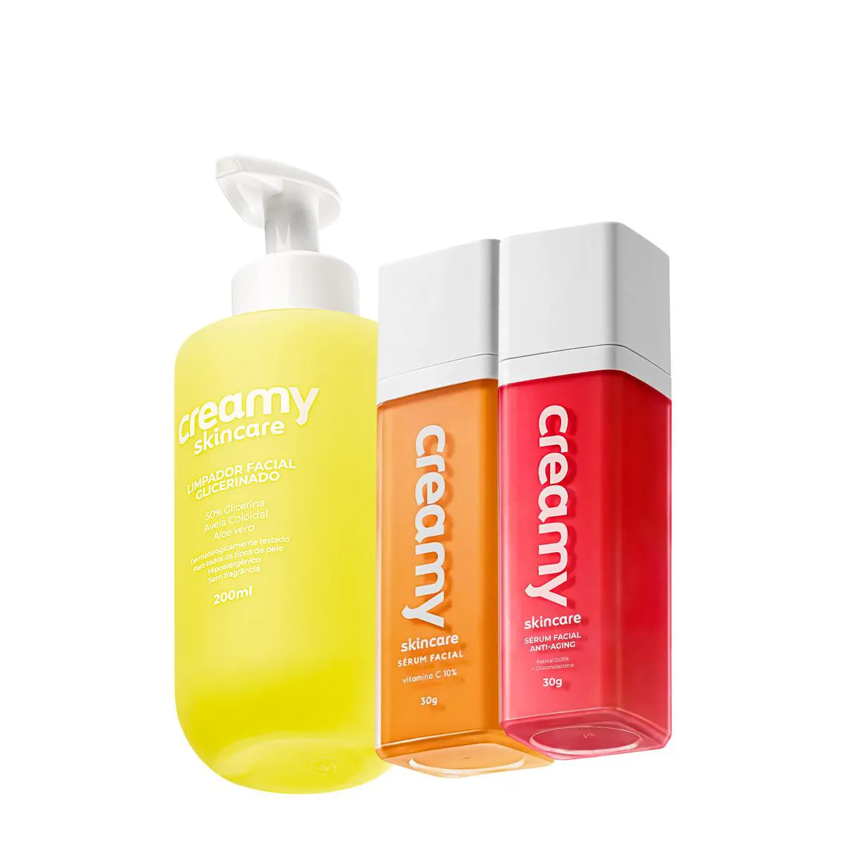 KIT CREAMY SKINCARE LIMPADOR GLICERINADO VITAMINA C RETINAL (3 PRODUTOS)