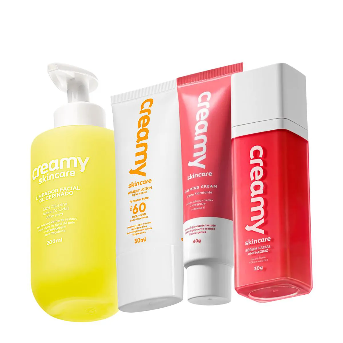 KIT CREAMY SKINCARE LIMPADOR GLICERINADO PROTETOR SOLAR RETINAL (4 PRODUTOS)