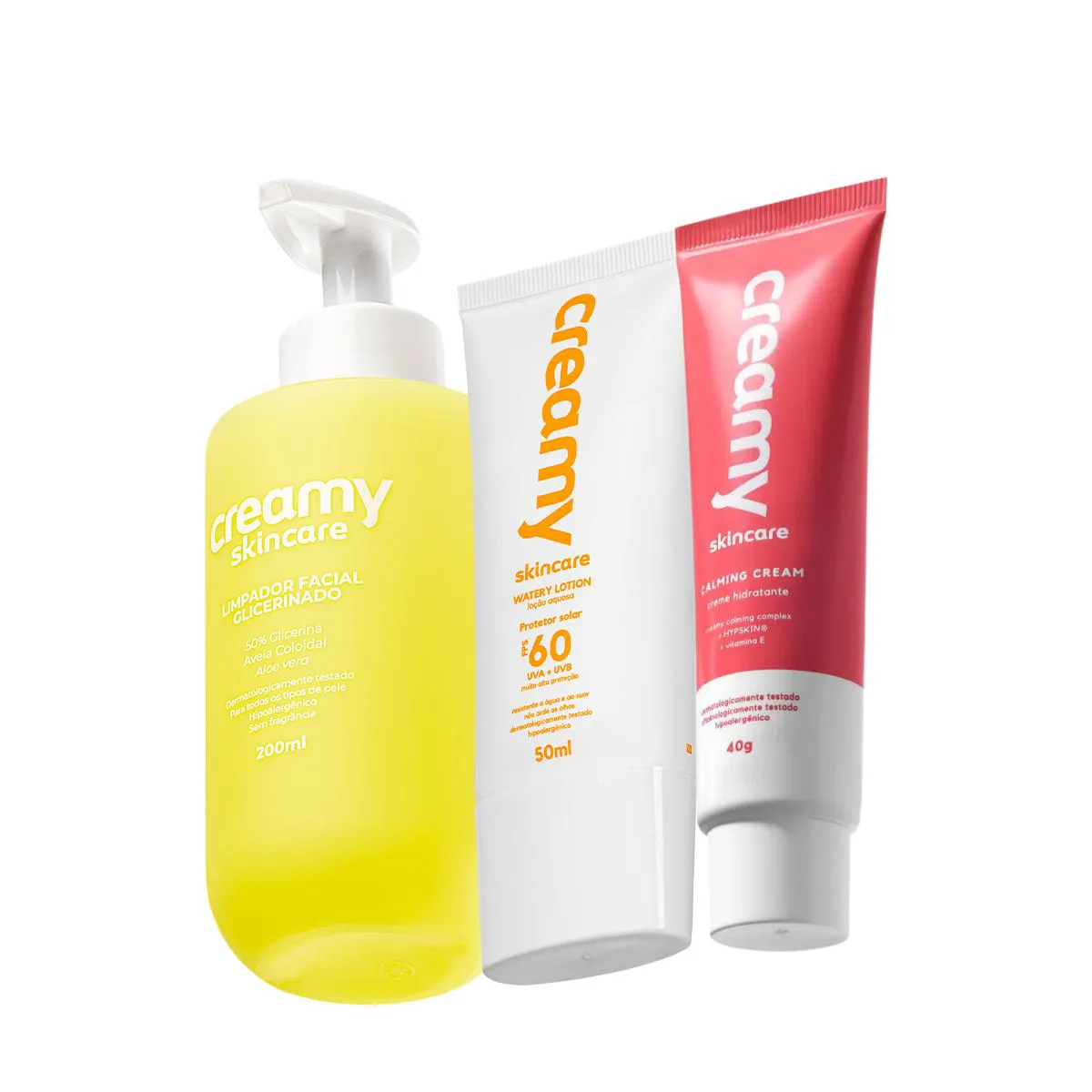 KIT CREAMY SKINCARE LIMPADOR GLICERINADO PROTETOR SOLAR CALMING (3 PRODUTOS)
