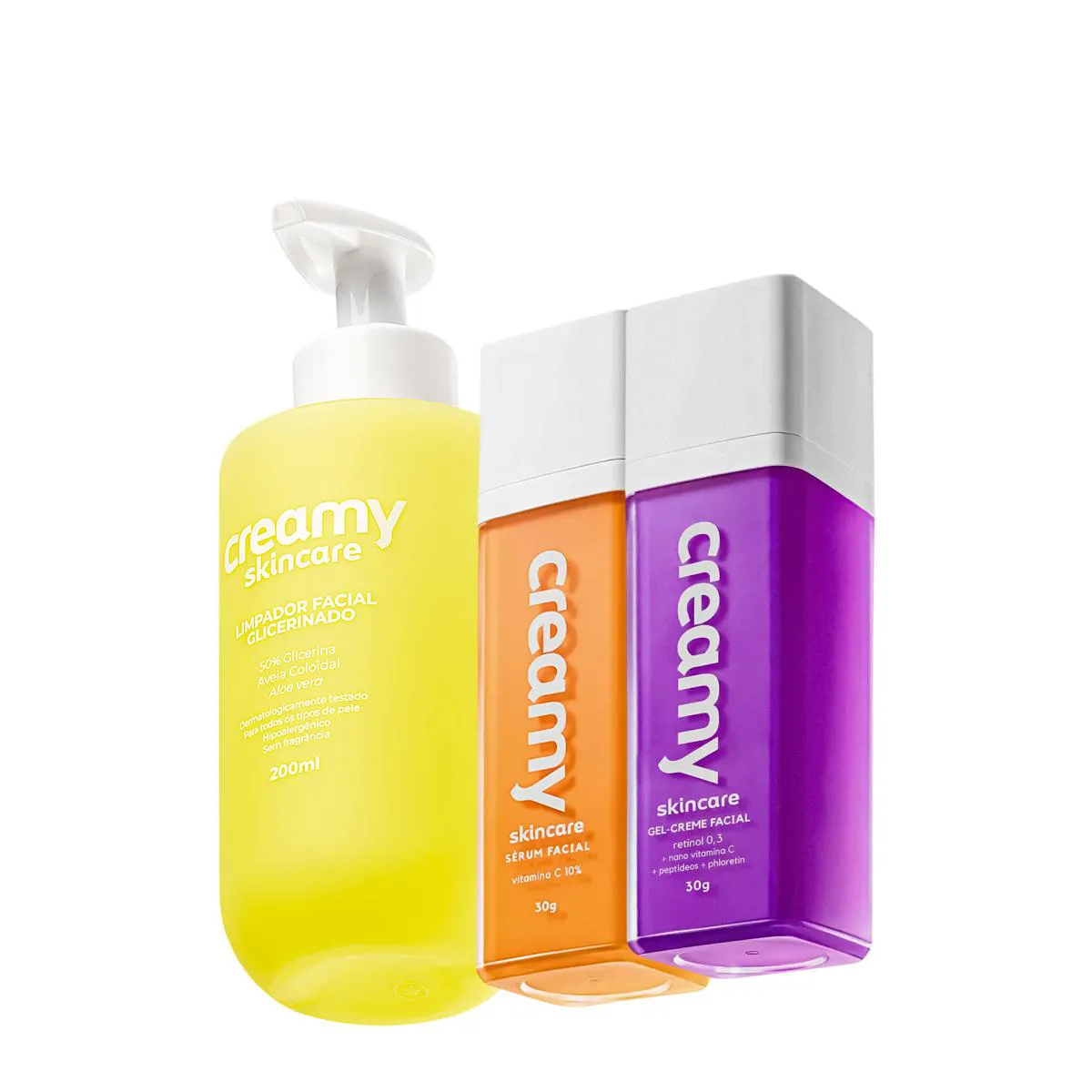 KIT CREAMY SKINCARE LIMPADOR GLICERINADO VITAMINA C RETINOL (3 PRODUTOS)