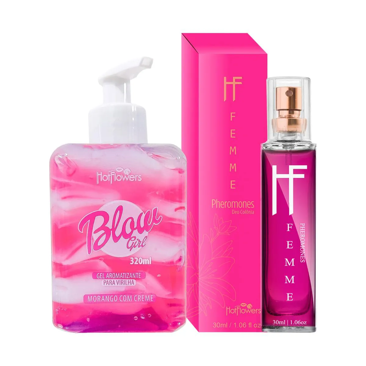 KIT BLOW GIRL HIDRATANTE AVELUDADO BEIJáVEL PARA REGIãO PéLVICA E VIRILHA E PERFUME COM FEROMONIOS