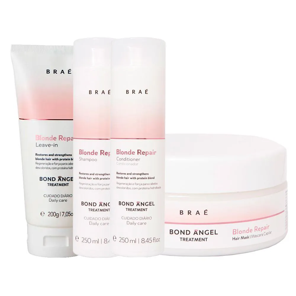 KIT BRAé BLONDE REPAIR - SHAMPOO 250ML + CONDICIONADOR 250ML + MáSCARA 250G + LEAVE-IN 200ML