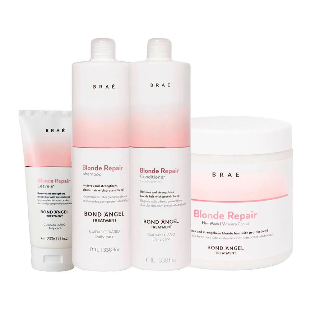 KIT BRAé BLONDE REPAIR - SHAMPOO 1000ML + CONDICIONADOR 1000ML + MáSCARA 500G + LEAVE-IN 200ML