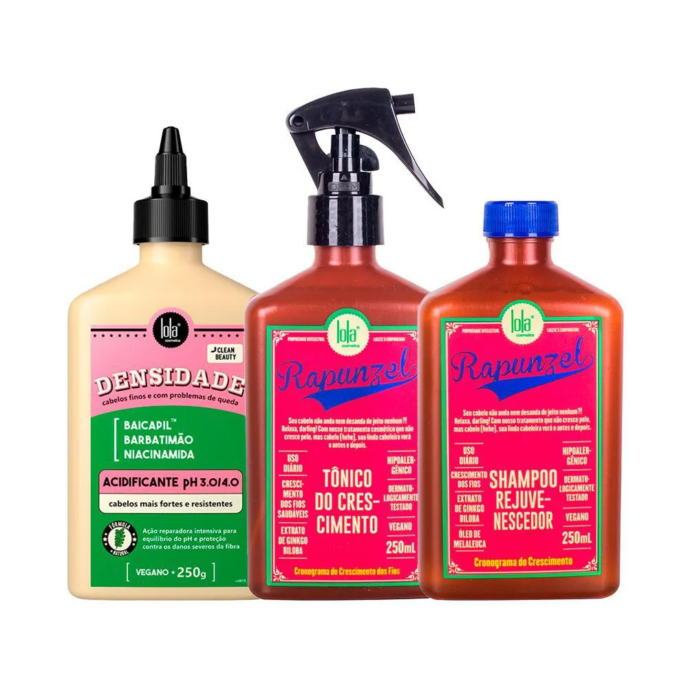 KIT LOLA FROM RIO -  ACIDIFICANTE DENSIDADE 250G +  SHAMPOO RAPUNZEL 250ML +  TôNICO RAPUNZEL 250ML