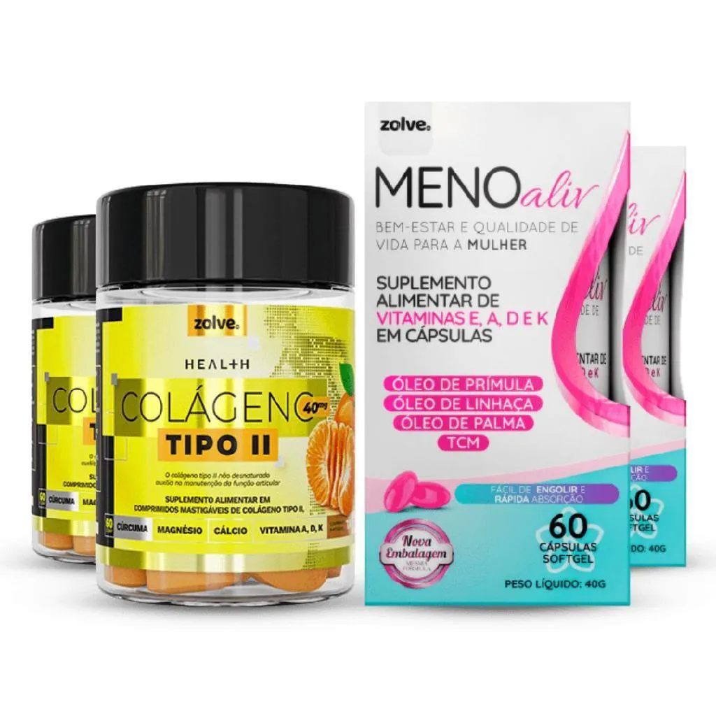 KIT 2UN CADA ZOLVE COLáGENO TIPO II E MENO ALIV - SUPLEMENTO