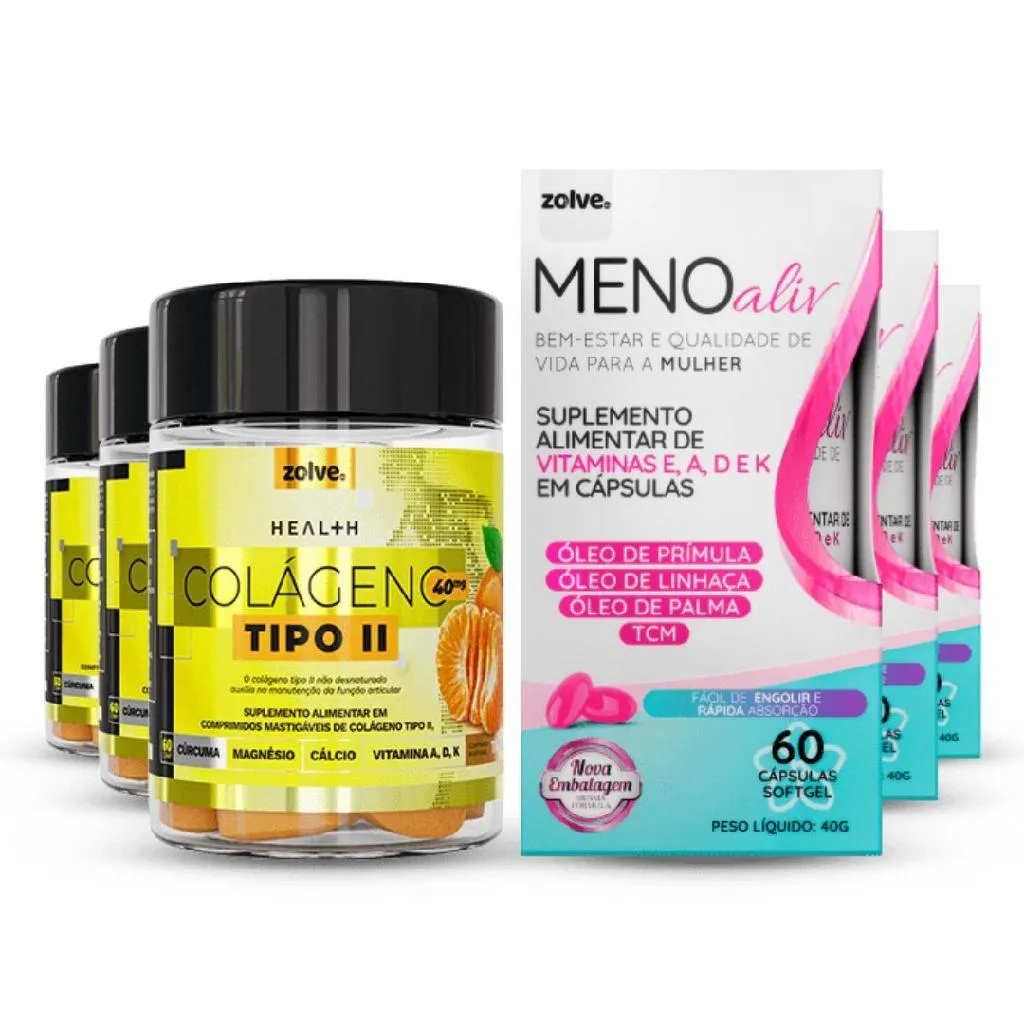 KIT 3UN CADA ZOLVE COLáGENO TIPO II E MENO ALIV - SUPLEMENTO
