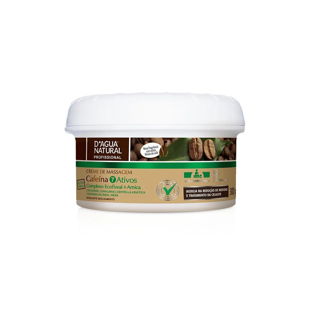 CREME DE MASSAGEM D’áGUA NATURAL CAFEíNA 7 ATIVOS - 300G