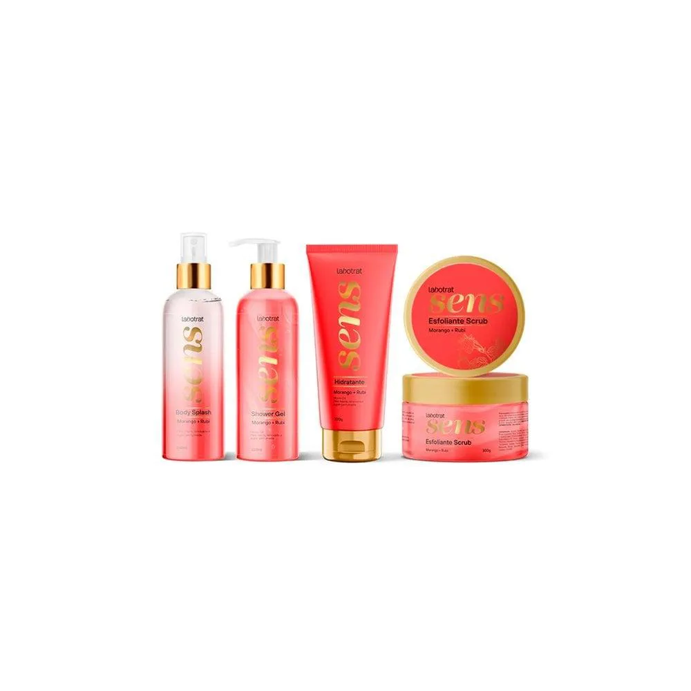 KIT LABOTRAT SENS MORANGO E RUBI SHOWER GEL 230ML+ BODY SPLASH 230ML + HIDRATANTE 200ML+ ESFOLIANTE SCRUB 300G