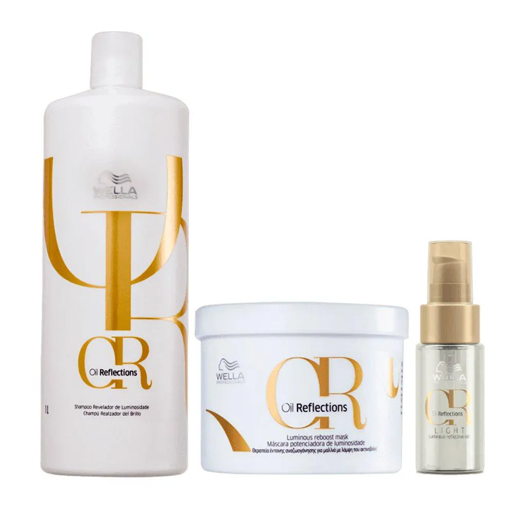 KIT WELLA OIL REFLECTIONS SHAMPOO 1L + MáSCARA 500ML + ÓLEO OIL REFLECTIONS LIGHT 30ML