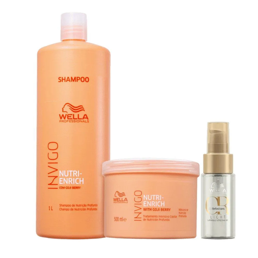 KIT WELLA NUTRI ENRICH SHAMPOO 1L + MáSCARA 500ML + ÓLEO OIL REFLECTIONS LIGHT 30ML